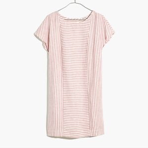 Madewell Stripe-Play Button Back Short Sleeve Dress Size XS Oversized Boxy Fit